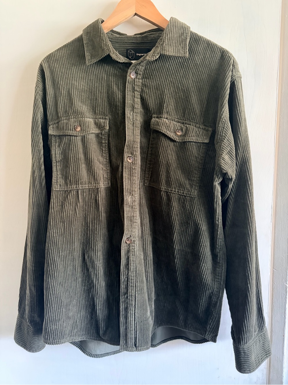 Original Use Olive Corduroy Button-Up Shirt Jacket